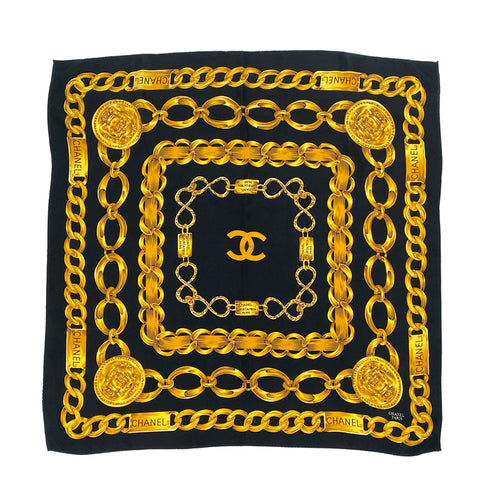CHANEL VINTAGE SCARF COCOMARK CHAIN MOTIF GOLD BLACK 90309780 - PURPOSE