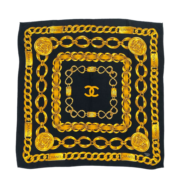 CHANEL VINTAGE SCARF COCOMARK CHAIN MOTIF GOLD BLACK 90309780 - PURPOSE