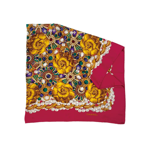 CHANEL VINTAGE SCARF GRIPOA CAMELLIA PATTERN PURPLE PINK SILK 90309786 - PURPOSE