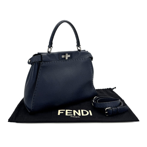 FENDI PEEKABOO REGULAR SELLERIA HAND SHOULDER BAG LEATHER NAVY 8BN290 90309791 - PURPOSE