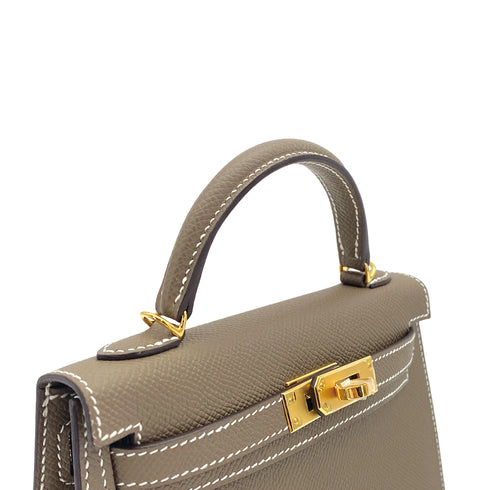 HERMES KELLY MINI 2 SELLIER ETOUPE EPSOM HAND SHOULDER BAG 2023 B GOLD HARDWARE 90309798 - PURPOSE