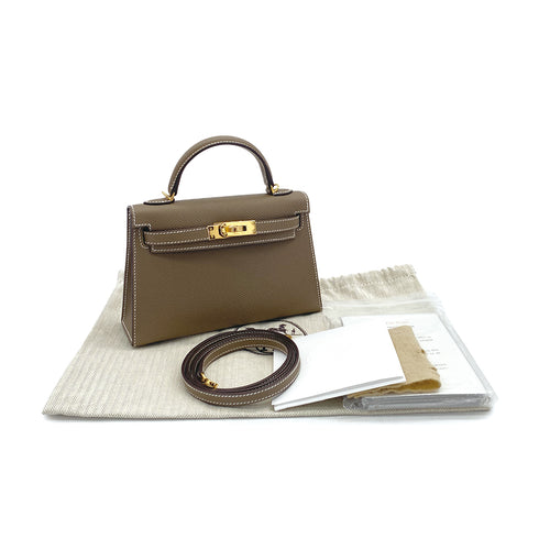 HERMES KELLY MINI 2 SELLIER ETOUPE EPSOM HAND SHOULDER BAG 2023 B GOLD HARDWARE 90309798 - PURPOSE