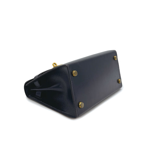 HERMES MINI KELLY 20 SELLIER BLUE INDIGO BOX CALF SHOULDER BAG 1985 CIRCLE O GOLD HARDWARE 90309802 - PURPOSE