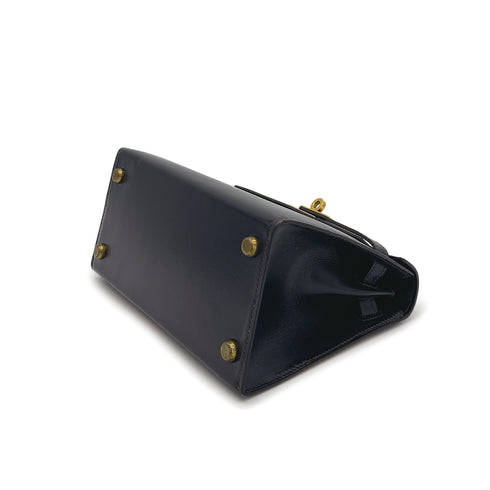 HERMES MINI KELLY 20 SELLIER BLUE INDIGO BOX CALF SHOULDER BAG 1985 CIRCLE O GOLD HARDWARE 90309802 - PURPOSE