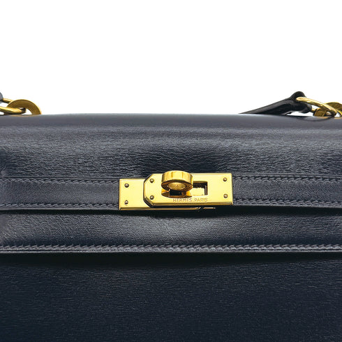 HERMES MINI KELLY 20 SELLIER BLUE INDIGO BOX CALF SHOULDER BAG 1985 CIRCLE O GOLD HARDWARE 90309802 - PURPOSE