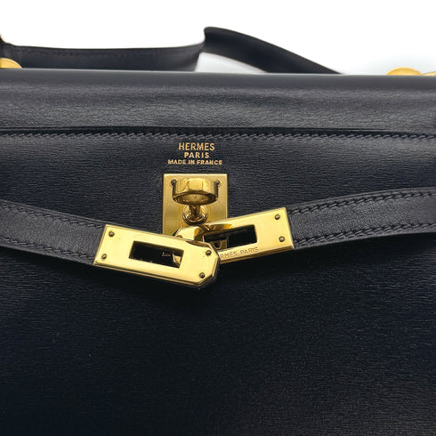 HERMES MINI KELLY 20 SELLIER BLUE INDIGO BOX CALF SHOULDER BAG 1985 CIRCLE O GOLD HARDWARE 90309802 - PURPOSE
