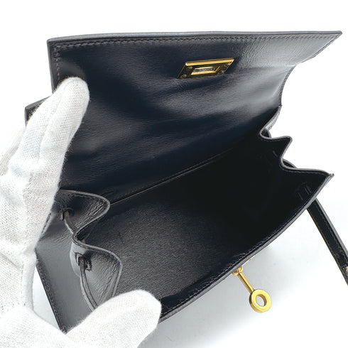 HERMES MINI KELLY 20 SELLIER BLUE INDIGO BOX CALF SHOULDER BAG 1985 CIRCLE O GOLD HARDWARE 90309802 - PURPOSE