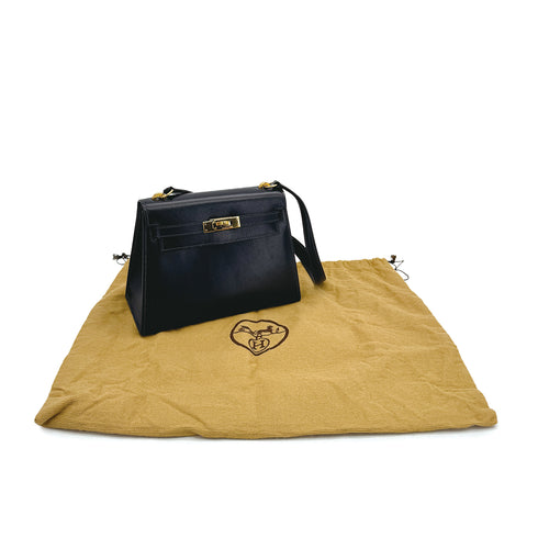 HERMES MINI KELLY 20 SELLIER BLUE INDIGO BOX CALF SHOULDER BAG 1985 CIRCLE O GOLD HARDWARE 90309802 - PURPOSE