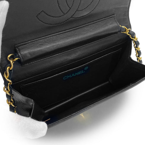 VINTAGE CHANEL FULL FLAP CHAIN SHUOLDER BAG BLACK LIZARD GOLD HARDWARE 90309805
