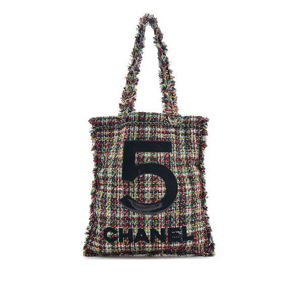 CHANEL NO.5 LOGO TWEED CHAIN TOTE BAG MULTICOLOR CANVAS 90309806 - PURPOSE