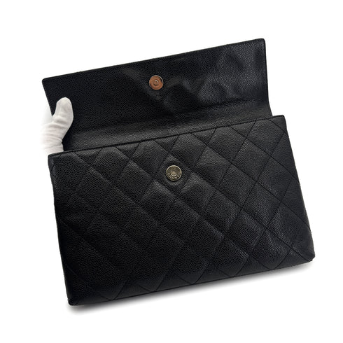 CHANEL VINTAGE MATELASSE CLUTCH BAG BLACK CAVIAR SKIN 90309807 - PURPOSE