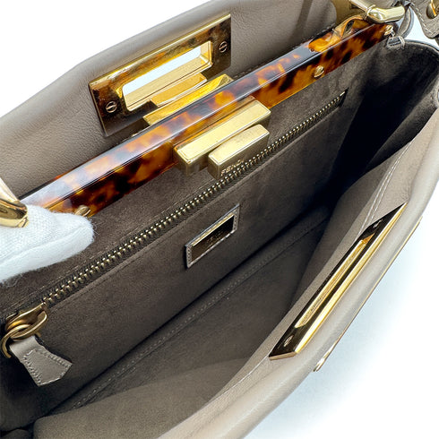 FENDI PEEKABOO REGULAR TORTOISESHELL HAND SHOULDER BAG LEATHER BEIGE 8BN290 90309811 - PURPOSE