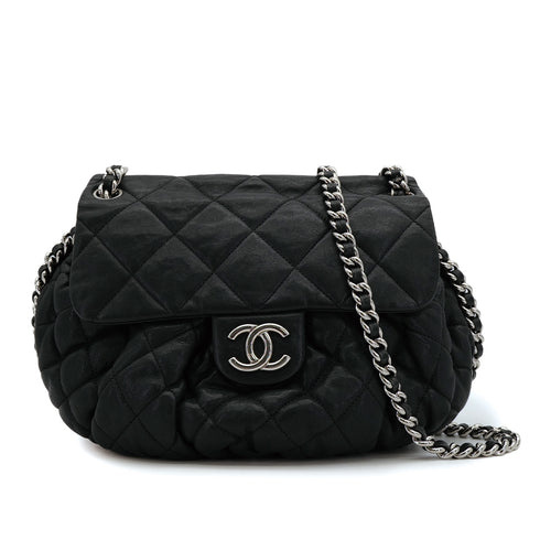 CHANEL MATELASSE COCOMARK CHAIN AROUND SHOULDER BAG BLACK LEATHER 90309812 - PURPOSE
