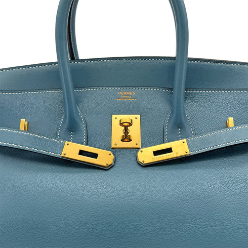 HERMES BIRKIN 35 BLUE JEAN SWIFT HAND BAG □B GOLD HARDWARE 90309820 - PURPOSE