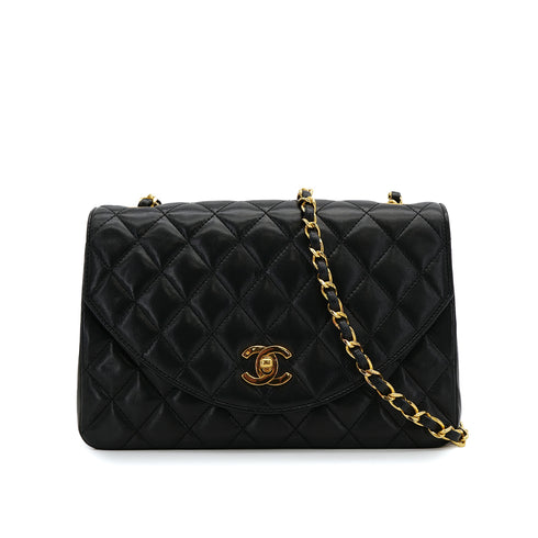 CHANEL VINTAGE MATELASSE HALF MOON CHAIN SHOULDER BAG BLACK LAMB SKIN 90309821 - PURPOSE
