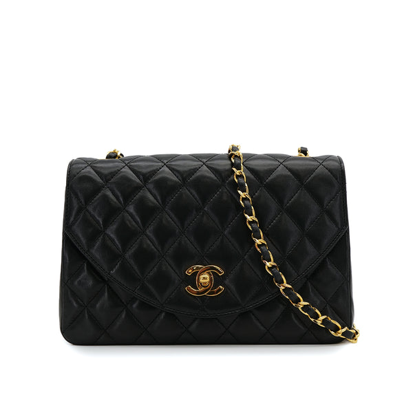 CHANEL VINTAGE MATELASSE HALF MOON CHAIN SHOULDER BAG BLACK LAMB SKIN 90309821 - PURPOSE