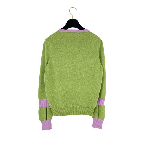 CHANEL COCOMARK KNIT TOPS BEADS CAMELLIA GREEN PURPLE CASHMERE 44 07A RTW 90309850 - PURPOSE