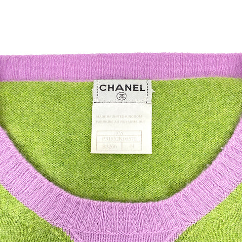 CHANEL COCOMARK KNIT TOPS BEADS CAMELLIA GREEN PURPLE CASHMERE 44 07A RTW 90309850 - PURPOSE