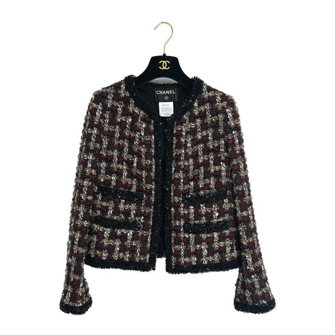CAHNEL DOUBLE POCKET TWEED JACKET SEQUINS BLACK RED WOOL 42 02A RTW 90309855 - PURPOSE