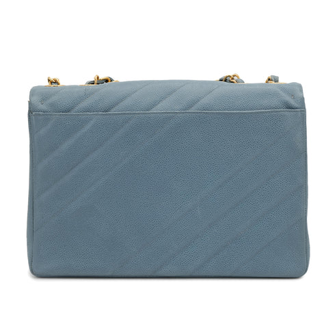 CHANEL VINTAGE BIAS STITCH CHAIN SHOULDER BAG BLUE CAVIAR SKIN 90310126 - PURPOSE