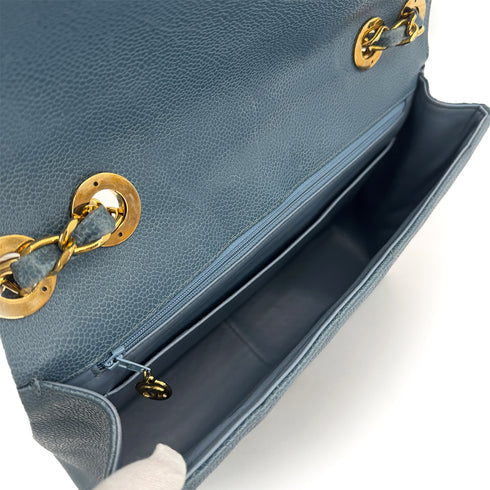 CHANEL VINTAGE BIAS STITCH CHAIN SHOULDER BAG BLUE CAVIAR SKIN 90310126 - PURPOSE