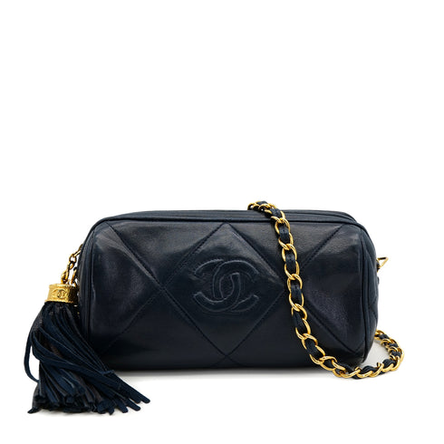 CHANEL VINTAGE MATELASSE FRINGE CHAIN SHOULDER BAG NAVY LAMB SKIN 90310128 - PURPOSE