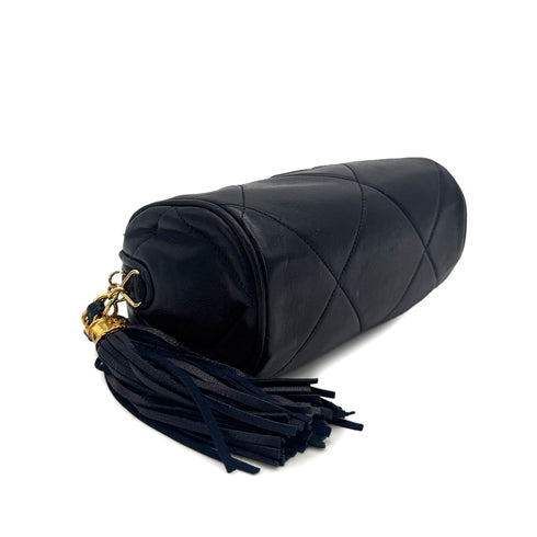 CHANEL VINTAGE MATELASSE FRINGE CHAIN SHOULDER BAG NAVY LAMB SKIN 90310128 - PURPOSE