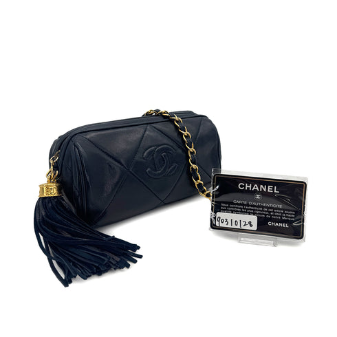 CHANEL VINTAGE MATELASSE FRINGE CHAIN SHOULDER BAG NAVY LAMB SKIN 90310128 - PURPOSE