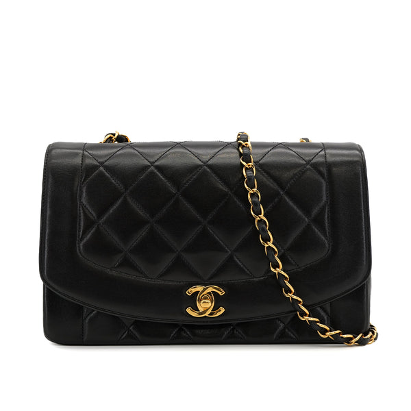 CHANEL VINTAGE DIANA MEDIUM CHAIN SHOULDER BAG BLACK LAMB SKIN 90310129 - PURPOSE