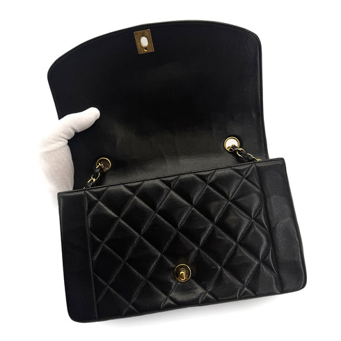 CHANEL VINTAGE DIANA MEDIUM CHAIN SHOULDER BAG BLACK LAMB SKIN 90310129 - PURPOSE