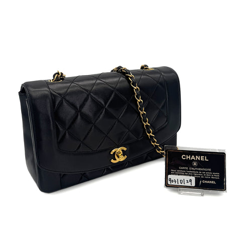 CHANEL VINTAGE DIANA MEDIUM CHAIN SHOULDER BAG BLACK LAMB SKIN 90310129 - PURPOSE