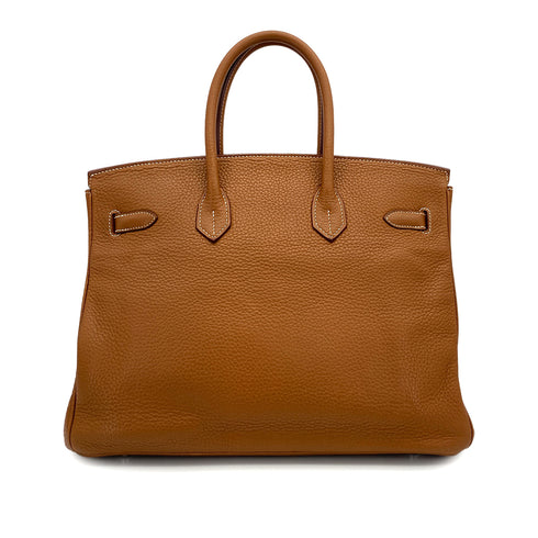 HERMES BIRKIN 35 GOLD TAURILLON CLEMENCE HAND BAG □L PALLADIUM HARDWARE 90310133 - PURPOSE