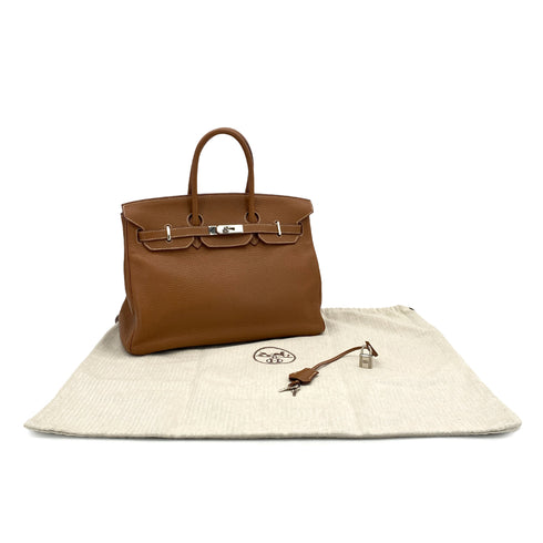 HERMES BIRKIN 35 GOLD TAURILLON CLEMENCE HAND BAG □L PALLADIUM HARDWARE 90310133 - PURPOSE