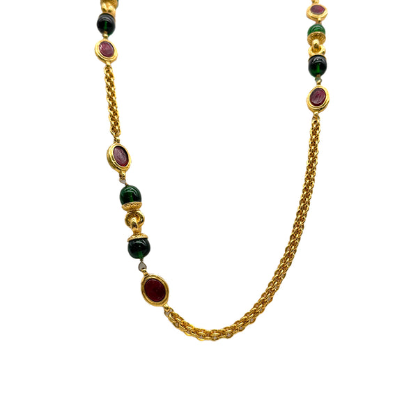 CHANEL VINTAGE NECKLACE COLOR STONE GREEN RED GOLD ACCESSORY 90310136 - PURPOSE