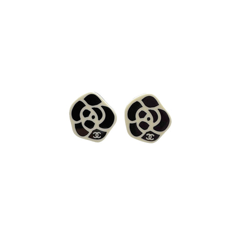 CHANEL EARRINGS COCOMARK CAMELLIA BLACK WHITE ACCESSORY 03P 90310244 - PURPOSE