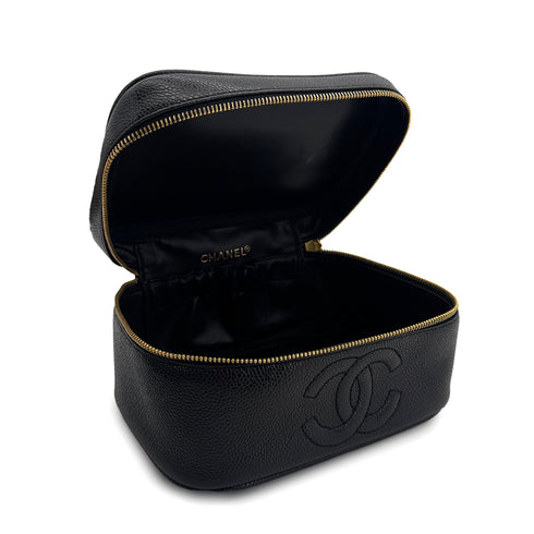CHANEL VINTAGE VANITY HAND BAG BLACK CAVIAR SKIN 90310247 - PURPOSE