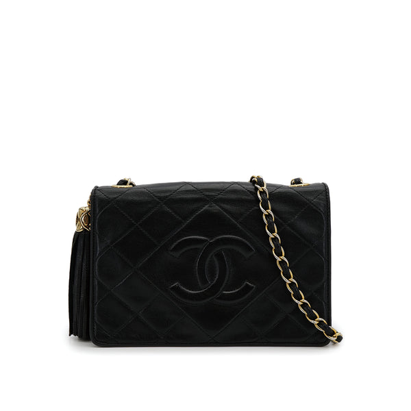 VINTAGE CHANEL COCOMARK MATELASSE FRINGE CHAIN SHOULDER BAG BLACK LAMB SKIN 90310248 - PURPOSE