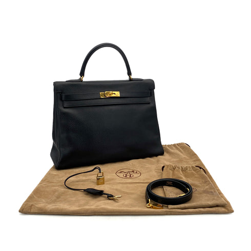 HERMES KELLY 35 RETOURNE BLACK ARDENNES HAND SHOULDER BAG 1998 SQUARE B GOLD HARDWARE 90310249 - PURPOSE