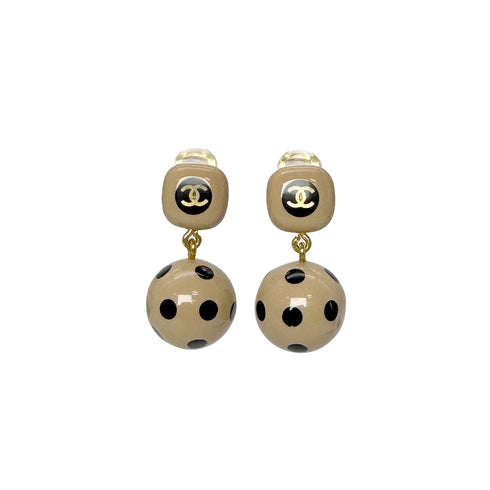 CHANEL VINTAGE EARRINGS ROUND DOT COCOMARK BEIGE BLACK ACCESSORY 00A 90310253 - PURPOSE