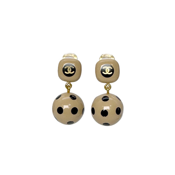 CHANEL VINTAGE EARRINGS ROUND DOT COCOMARK BEIGE BLACK ACCESSORY 00A 90310253 - PURPOSE