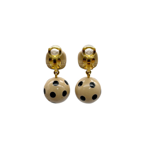 CHANEL VINTAGE EARRINGS ROUND DOT COCOMARK BEIGE BLACK ACCESSORY 00A 90310253 - PURPOSE