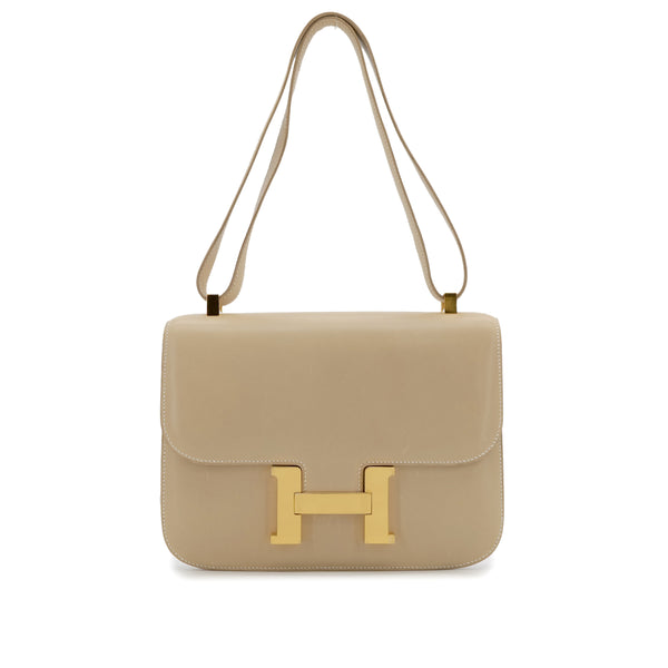 HERMES CONSTANCE 23 BEIGE BOXCALF SHOULDER BAG □E GOLD HARDWARE 90310255 - PURPOSE