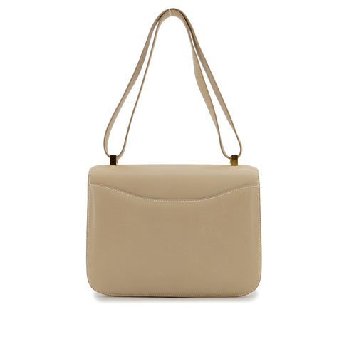 HERMES CONSTANCE 23 BEIGE BOXCALF SHOULDER BAG □E GOLD HARDWARE 90310255 - PURPOSE