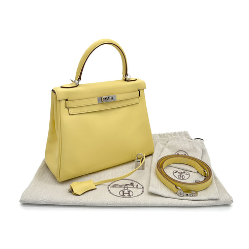 HERMES KELLY 25 RETOURNE JAUNE POUSSIN VEAU SWIFT HAND SHOULDER BAG 2021 Z PALLADIUM HARDWARE 90310259 - PURPOSE