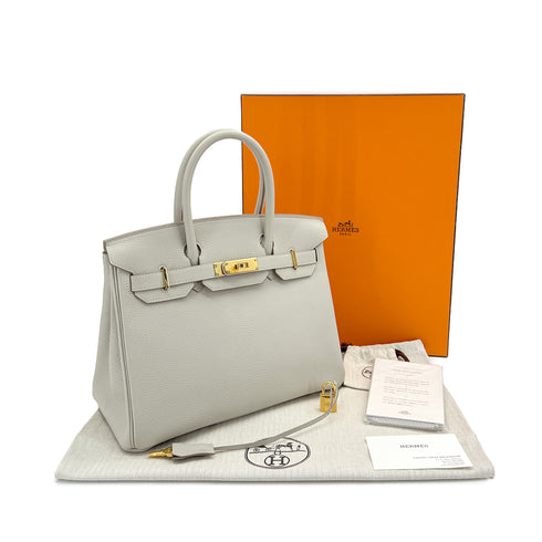 HERMES BIRKIN 30 GRIS PERLE TOGO HAND BAG U GOLD HARDWARE 90310262 - PURPOSE