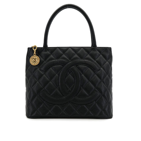 CHANEL VINTAGE MEDALLION TOTE BAG BLACK CAVIAR SKIN 90310263 - PURPOSE