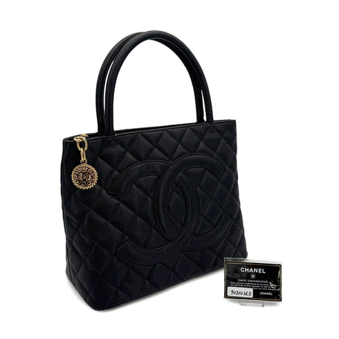 CHANEL VINTAGE MEDALLION TOTE BAG BLACK CAVIAR SKIN 90310263 - PURPOSE
