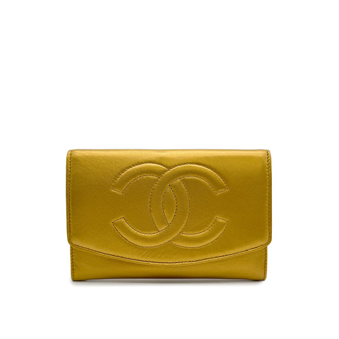 CHANEL VINTAGE BIFOLD COMPACT WALLET GOLD LAMB SKIN 90310264 - PURPOSE