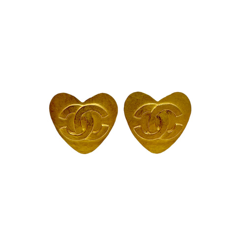 CHANEL VINTAGE EARRINGS HEART COCOMARK GOLD ACCESSORY 95P 90310271 - PURPOSE