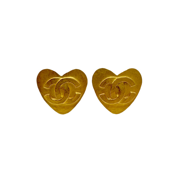 CHANEL VINTAGE EARRINGS HEART COCOMARK GOLD ACCESSORY 95P 90310271 - PURPOSE